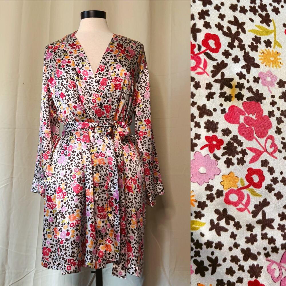 VTG Y2K Morgan Taylor Intimates Satin Silky Colorful Floral Retro Robe